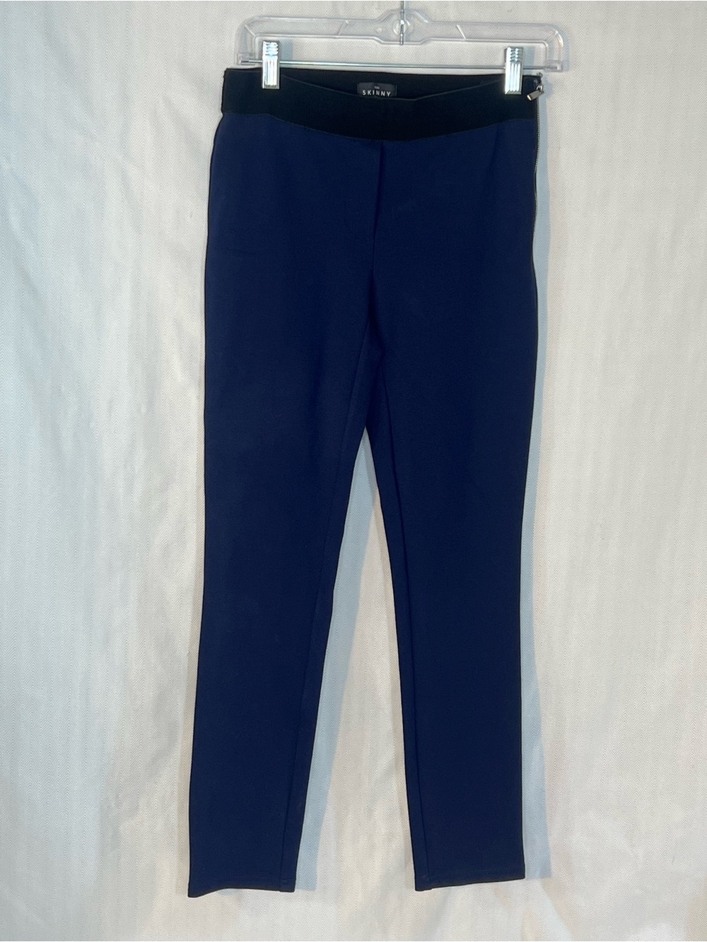 White House Black Market The Skinny Ankle Pants Knit Stretch Navy Side Zip 0👍